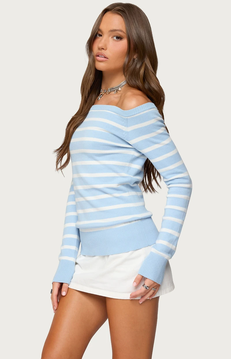Edikted Lori Striped Off Shoulder Sweater