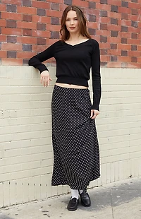 John Galt Black Off-The-Shoulder V-Neck Sweater