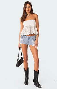 Edikted Lacey Cotton Scrunch Tube Top