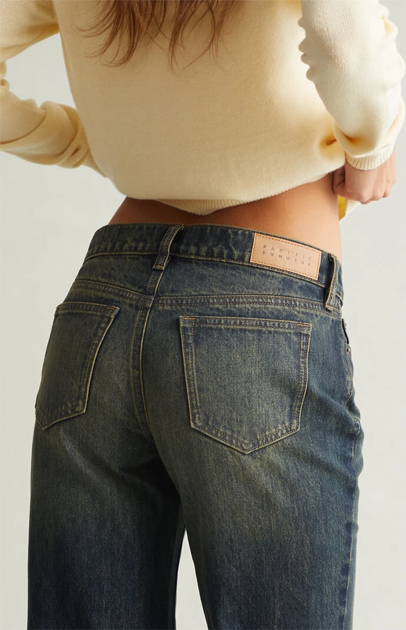 Pacsun Jordyn Low Rise Straight Leg Jeans Tinted Dark Blue