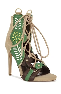 AZALEA WANG Women's Shainia Green Western Gladiator Stiletto Heels