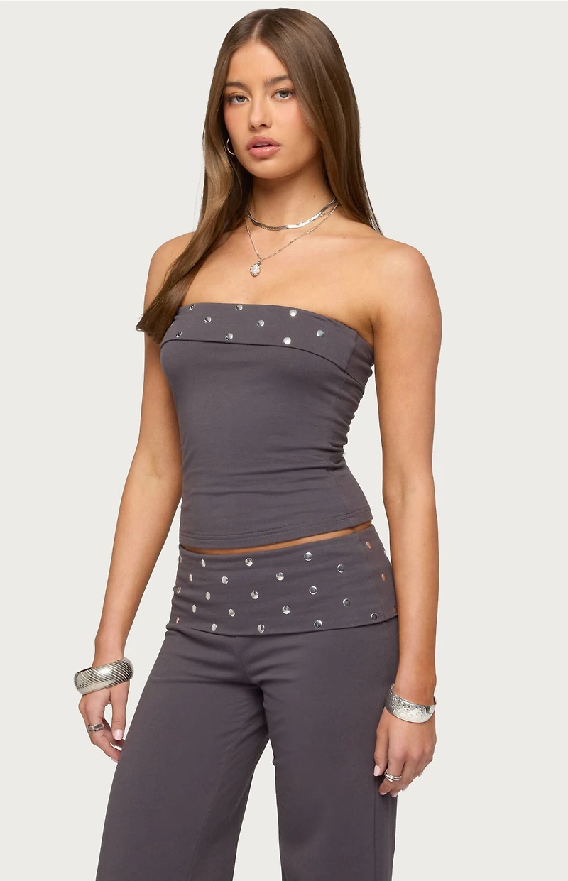 Edikted Breanna Studded Foldover Tube Top