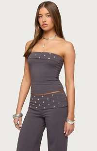 Edikted Breanna Studded Foldover Tube Top