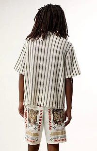 Pacsun Cream Driftwood Striped Textured Camp Shirt