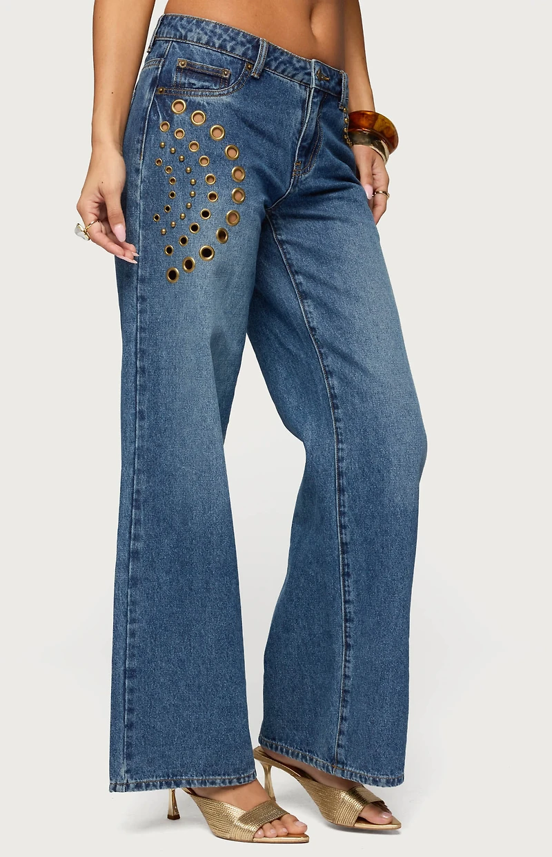 Edikted Monika Stud and Grommet Low Rise Baggy Jeans