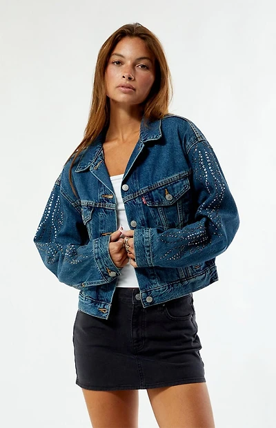 Levi's Medium Indigo Rhinestone Shrunken '90s Cropped Denim Jacket