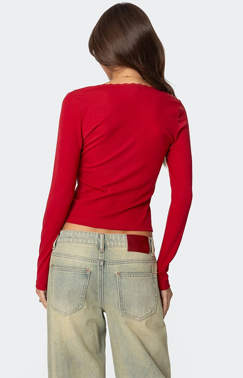 Edikted Mora Lace Trim Ribbed T-Shirt