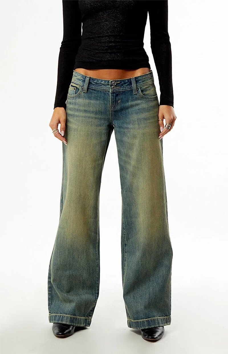 Pacsun Kaia Ultimate Low Rise Baggy Double Button Tinted Medium Blue