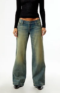 Pacsun Kaia Ultimate Low Rise Baggy Double Button Tinted Medium Blue