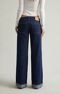 Pacsun Ultimate Low Rise Baggy Jeans Cuffed Dark Blue
