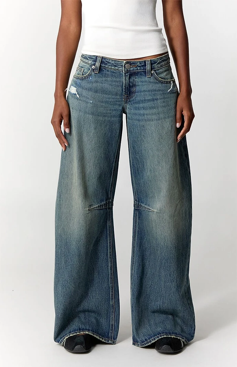 Pacsun Ronnie Ultimate Low Rise Barrel Jeans Ripped Medium Blue
