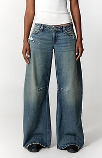 Pacsun Ronnie Ultimate Low Rise Barrel Jeans Ripped Medium Blue