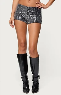 Edikted Sequin Leopard Printed Micro Shorts