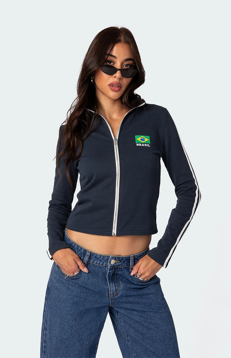 Edikted Brasil Zip Up Sweatshirt