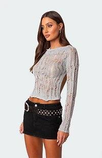 Edikted Open Back Metallic Knit Top