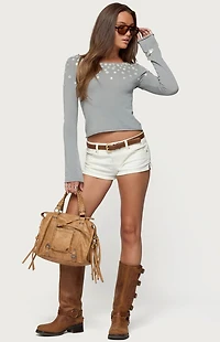 Edikted Iridescent Button Boat Neck Top