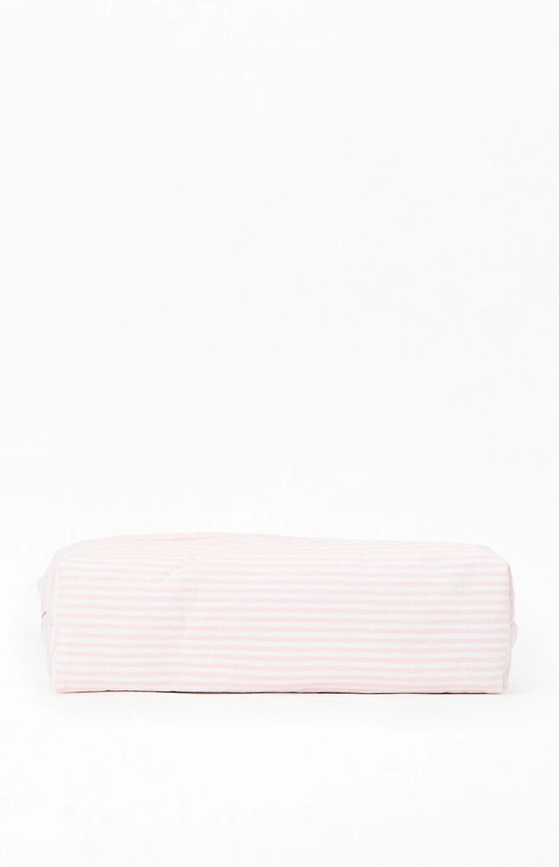 John Galt White & Pink Striped Makeup Bag