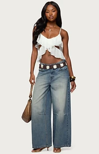 Edikted Sheer Chiffon Ruffled Cut Out Top