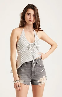 Pacsun Ivy High Waisted Denim Festival Shorts Ripped Gray
