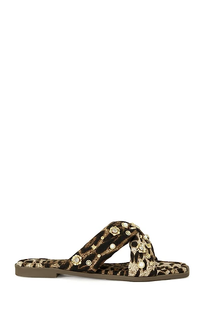 AZALEA WANG Women's Ramsey Leopard Flat Sandals