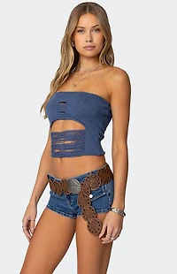 Edikted Laurier Distressed Knit Tube Top