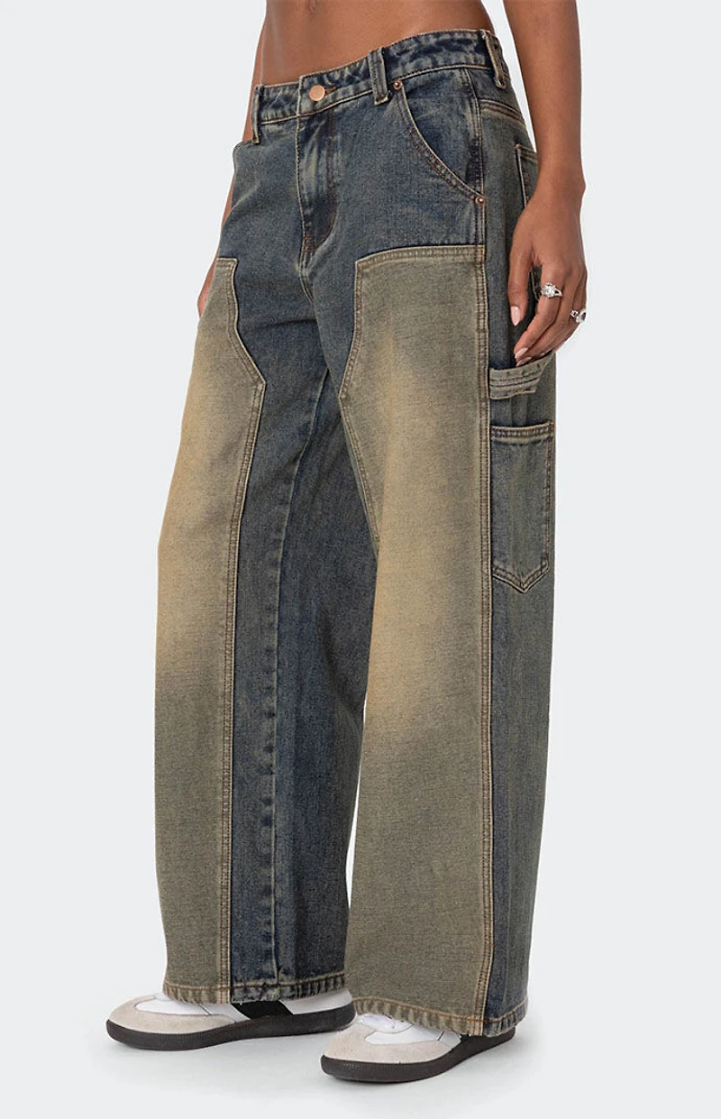 Edikted Contrast Panel Low Rise Washed Jeans