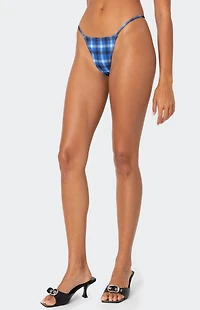 Edikted Preppy Plaid String High Cut Bikini Bottom