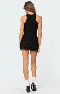 Edikted Margot Ruffle Hem Ribbed Mini Dress