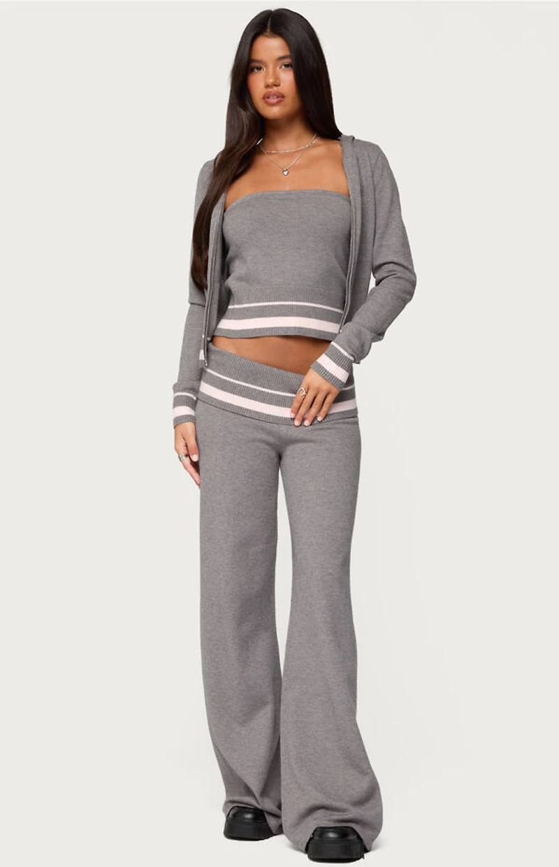 Edikted Kaliya Stripey Fold Over Knit Flared Pants