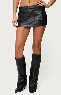 Edikted Zaira Faux Leather Cargo Mini Skort