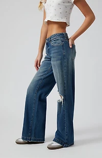 Pacsun Casey Low Rise Baggy Jeans Ripped Knee Medium Indigo