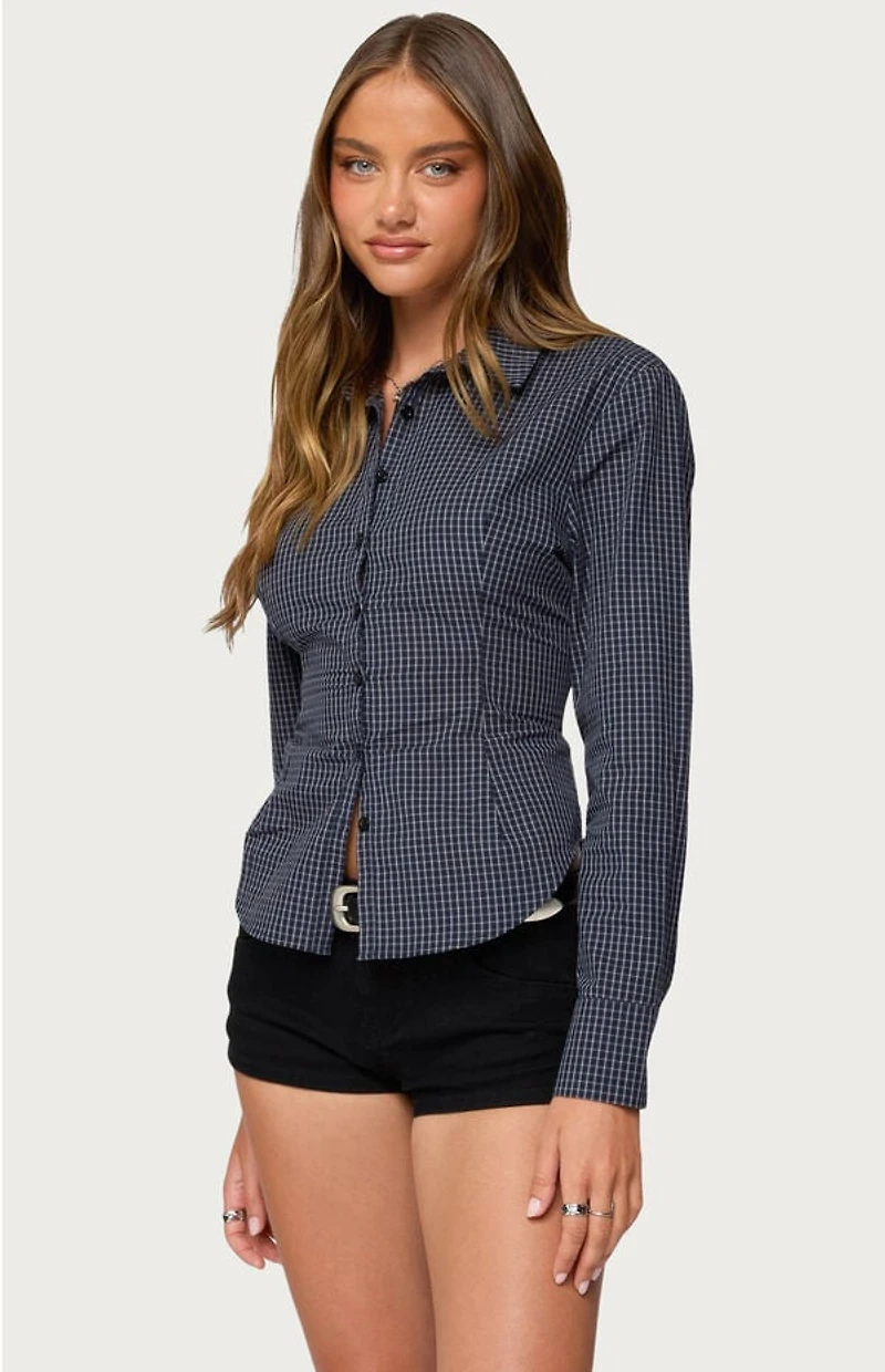 Edikted Lisbet Checkered Button Up Shirt