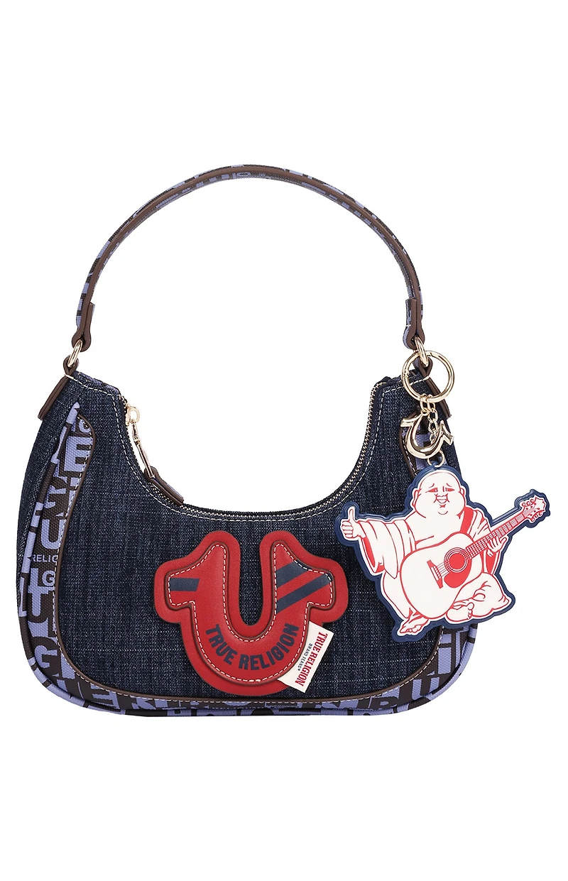 True Religion Graphic Trim Denim Hobo Bag