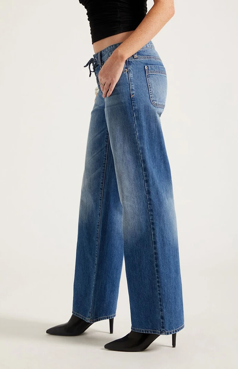 Pacsun Zoe Low Rise Girlfriend Jeans Lace-Up Medium Blue
