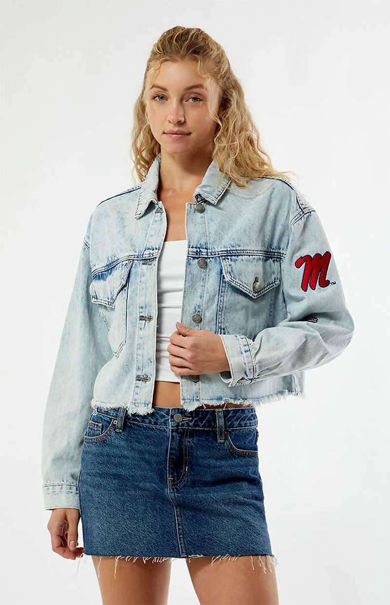 HYPE & VICE Mississippi Ole Miss Frayed Cropped Denim Jacket