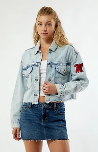 HYPE & VICE Mississippi Ole Miss Frayed Cropped Denim Jacket