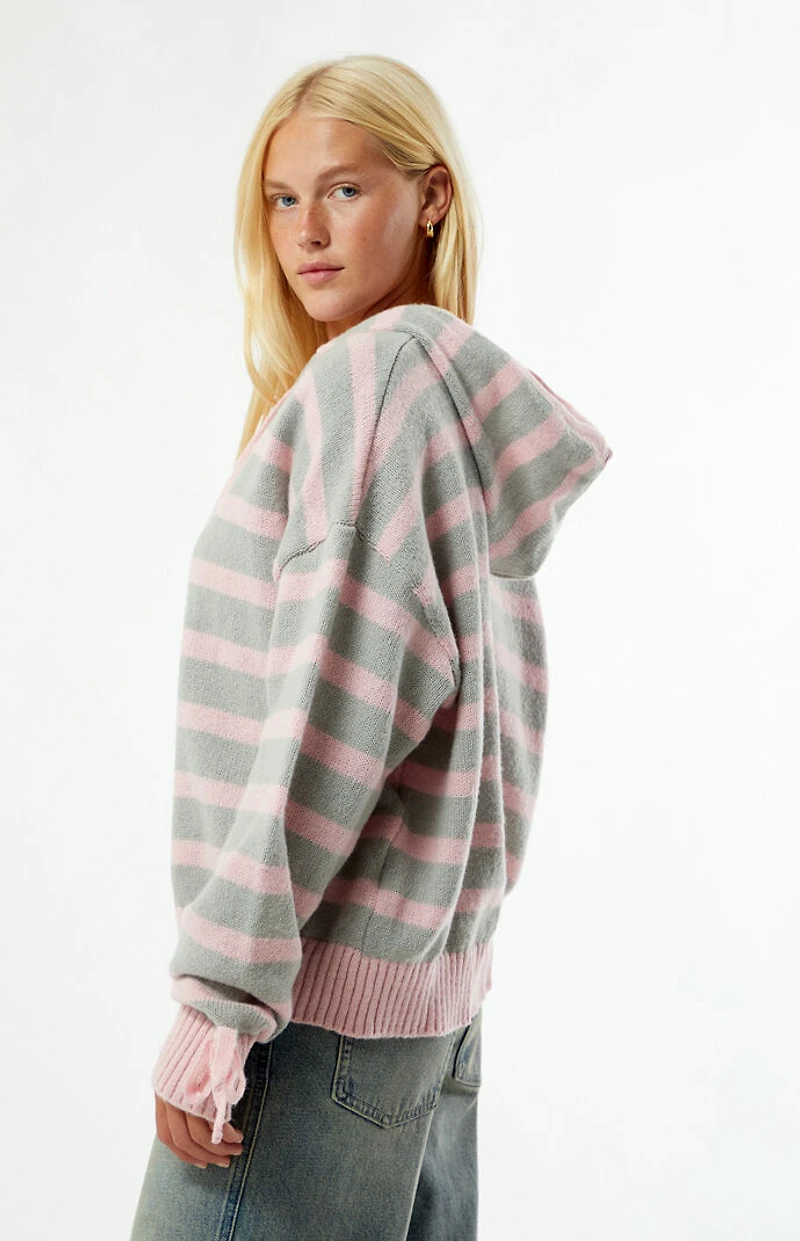 Daisy Street Bonnet Striped Hooded Cardigan