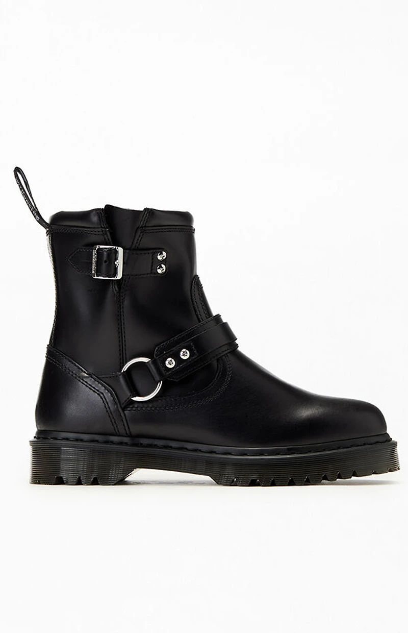 Dr Martens Black Anistone Harness Leather Low Biker Boots