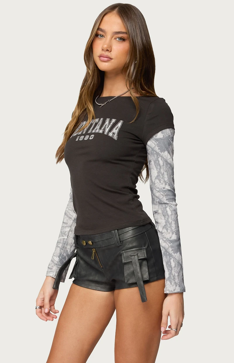 Edikted Layered Camo Long Sleeve T-Shirt