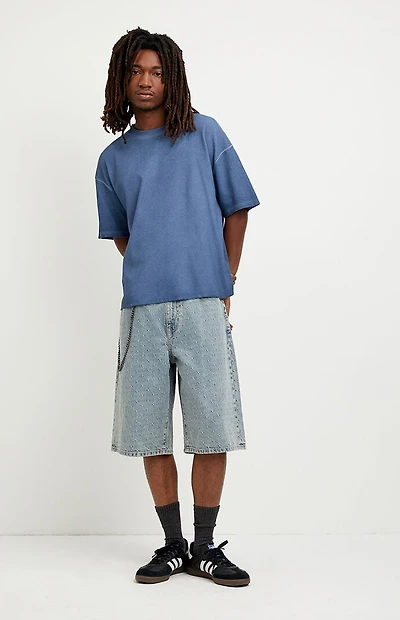 Pacsun Austin Extreme Baggy Jean Shorts Textured Slub Light Blue