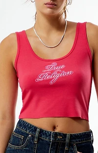 True Religion Crystal Embroidered Raw Cut Cropped Tank Top