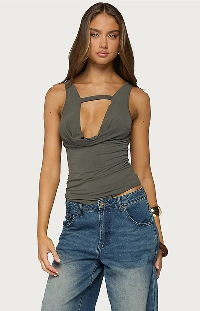 Edikted Emeri Deep Cowl Neck Cutout Top