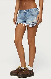 Edikted Catrine Plaid Pocket Denim Shorts