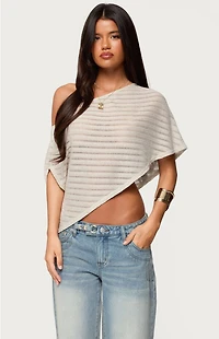Edikted Loma Asymmetric Off Shoulder Knit Poncho