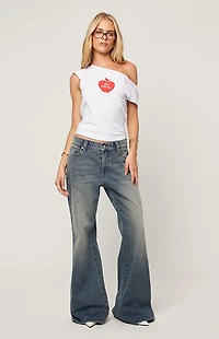 ABRAND Amalie Dark Indigo Low Rise Flare Baggy Jeans
