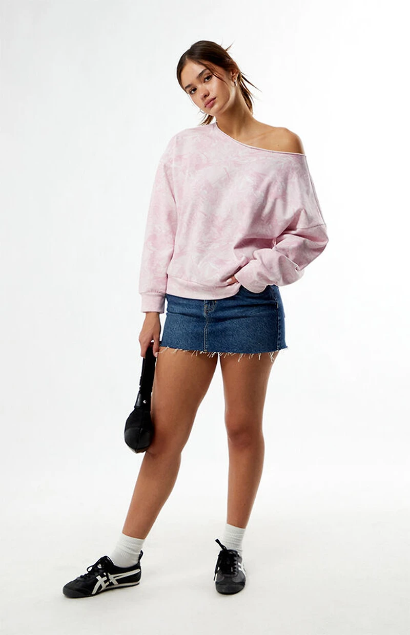 Pacsun Pink Camo Off-The-Shoulder Sweatshirt
