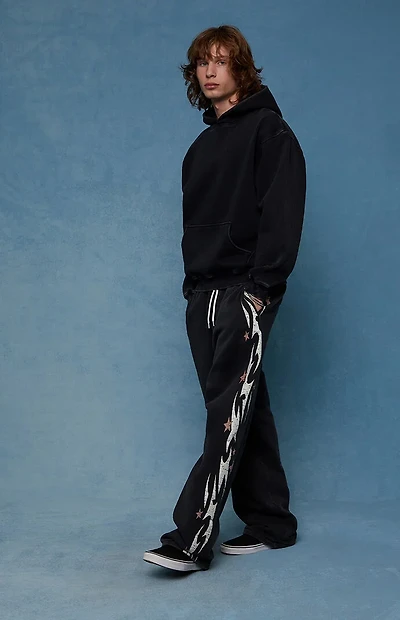 Pacsun Black Flame Star Fleece Baggy Sweatpants
