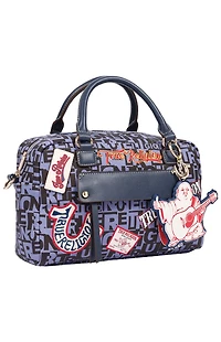 True Religion Navy Multi Patch Graphic Satchel Bag