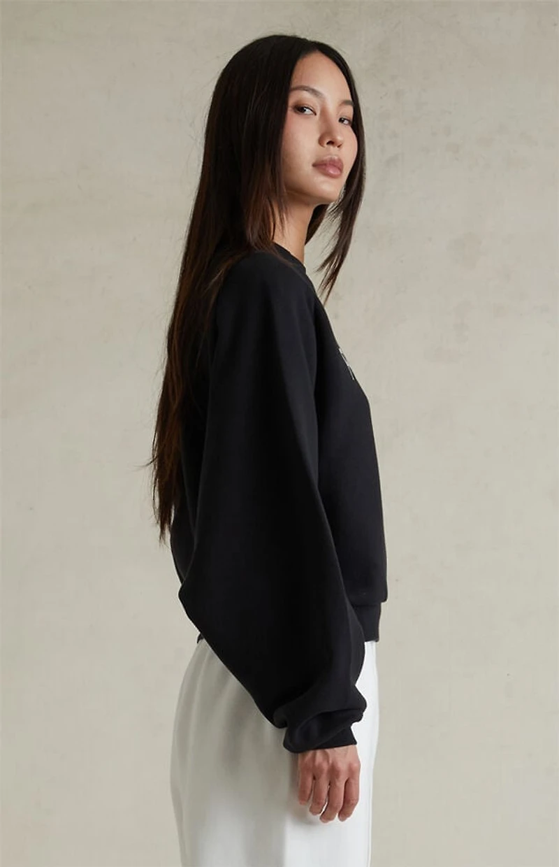 Fear of God ESSENTIALS Women's Jet Black Fleece Cropped Crew Neck Sweatshirt