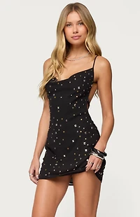 Edikted Studded Chiffon Backless Mini Dress